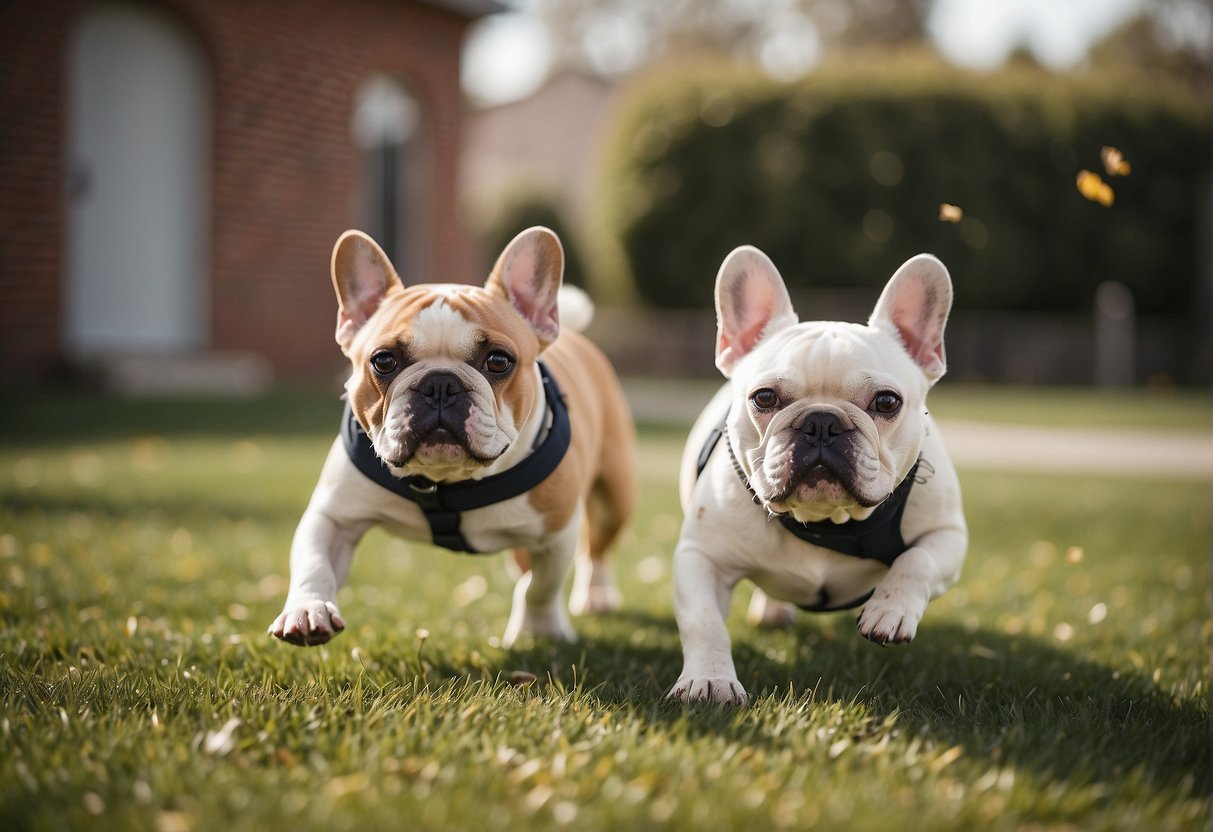 French bulldogs playing in a spacious, well-maintained yard at After Adoption Care's facility in Illinois
