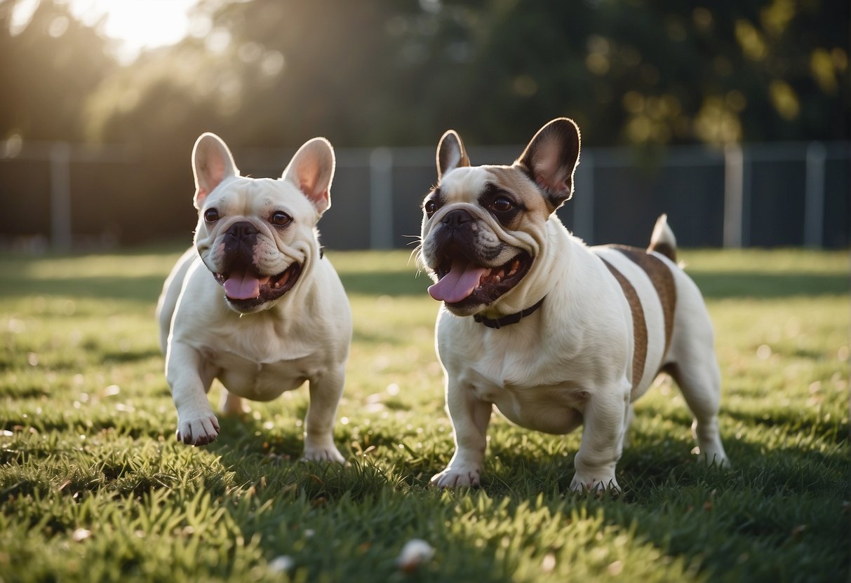 A spacious and clean kennel with happy and healthy French bulldogs playing and interacting with each other in the Midwest