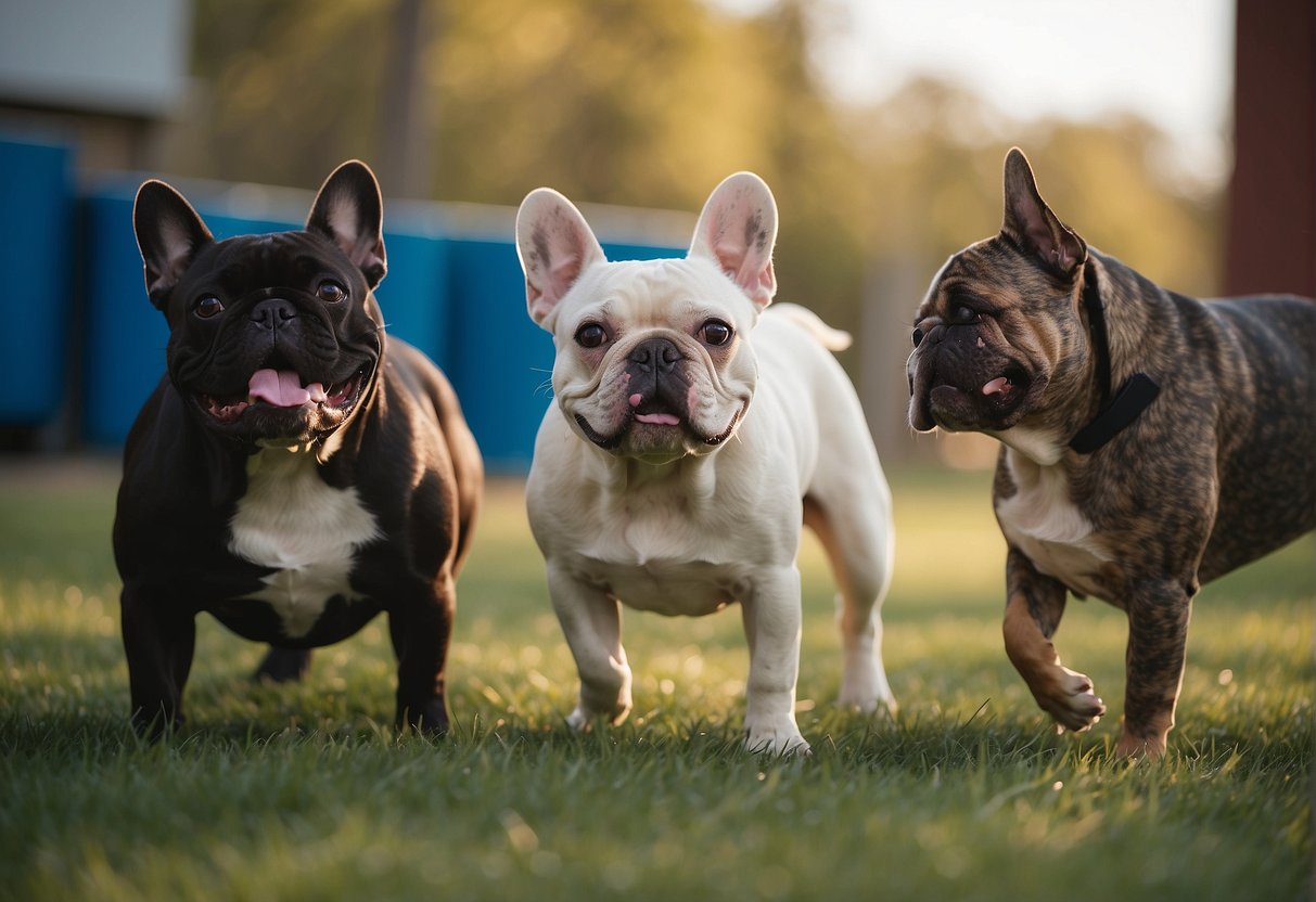 A French Bulldog plays happily with other dogs at a reputable breeder's facility in Minnesota
