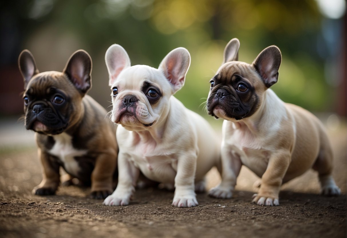A litter of French Bulldog puppies playfully interact with each other at a reputable breeder's facility in New York