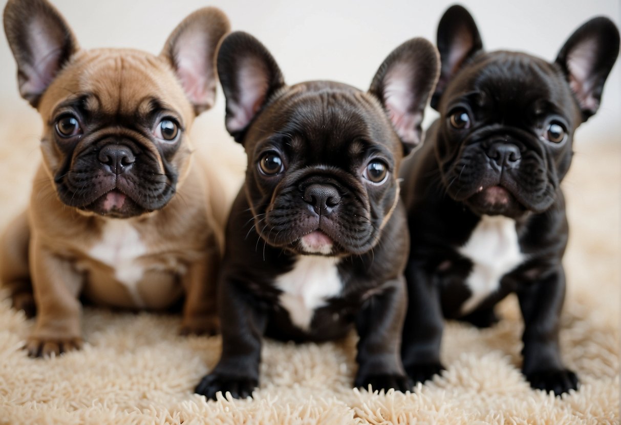 A litter of French Bulldog puppies playfully interact with each other at a reputable breeder's facility in Ohio
