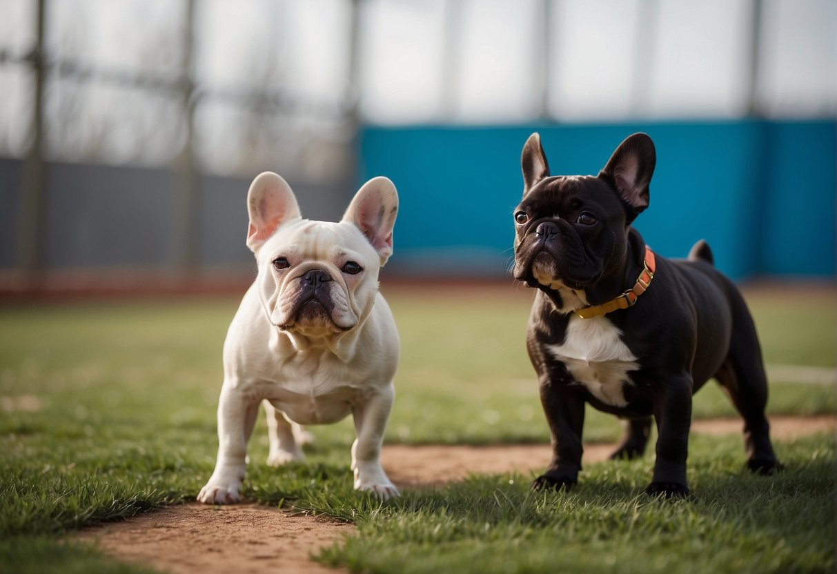 French bulldogs playfully interact in a spacious, clean and well-maintained breeding facility in Oklahoma. The dogs are healthy, happy, and well-cared for by knowledgeable and passionate breeders