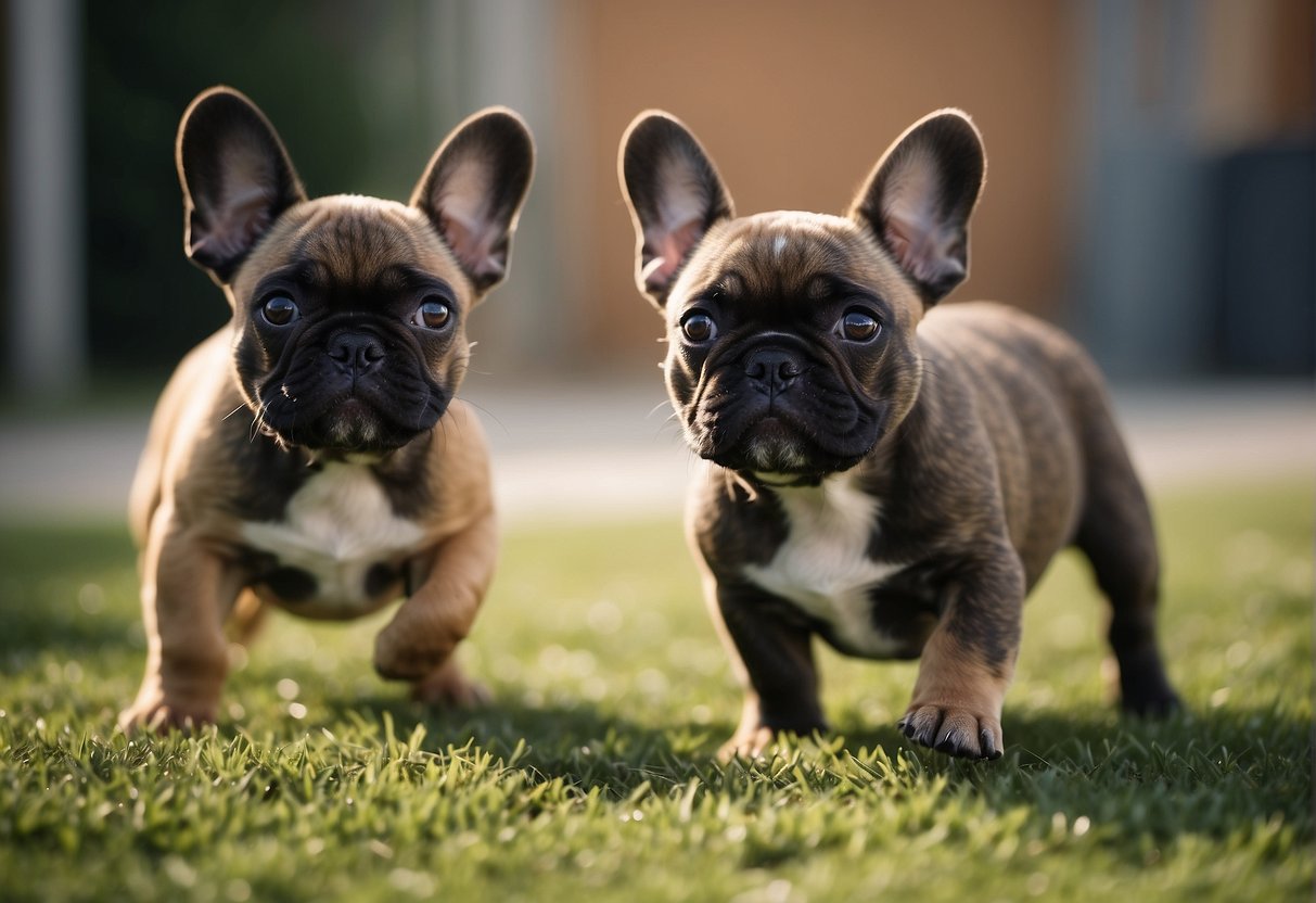 French Bulldog puppies playfully roam in a spacious, clean and well-maintained breeding facility. The breeders are attentive and knowledgeable, providing care and socialization for the puppies
