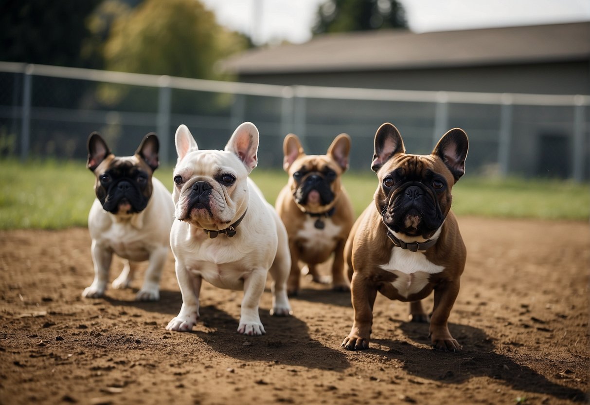 A group of French bulldogs play in a spacious, well-maintained outdoor area at a top-rated breeder's facility in Washington state