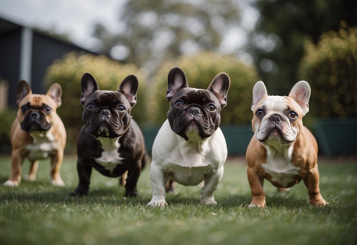 A spacious, clean kennel with happy, healthy French Bulldogs playing and interacting with the breeders