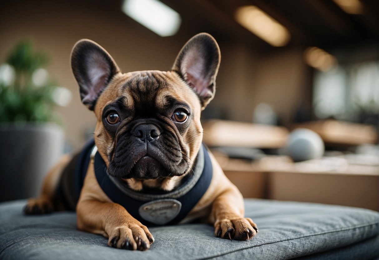 French bulldog breeders provide post-purchase support and resources to clients. The scene shows breeders assisting new owners with care information and supplies