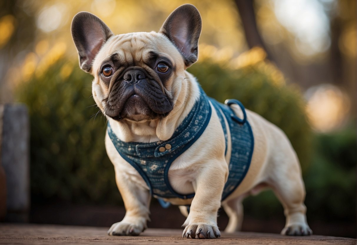 A healthy French Bulldog stands proudly, showcasing the breed's standard traits. The dog's coat displays the recognized colors of the best breeders in Colorado