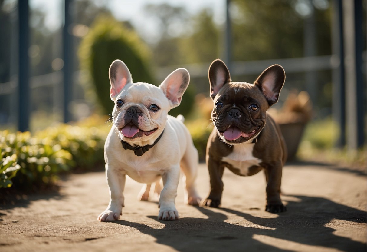French Bulldog puppies playfully romp in a spacious, sunlit enclosure at a reputable breeder's facility in New Jersey