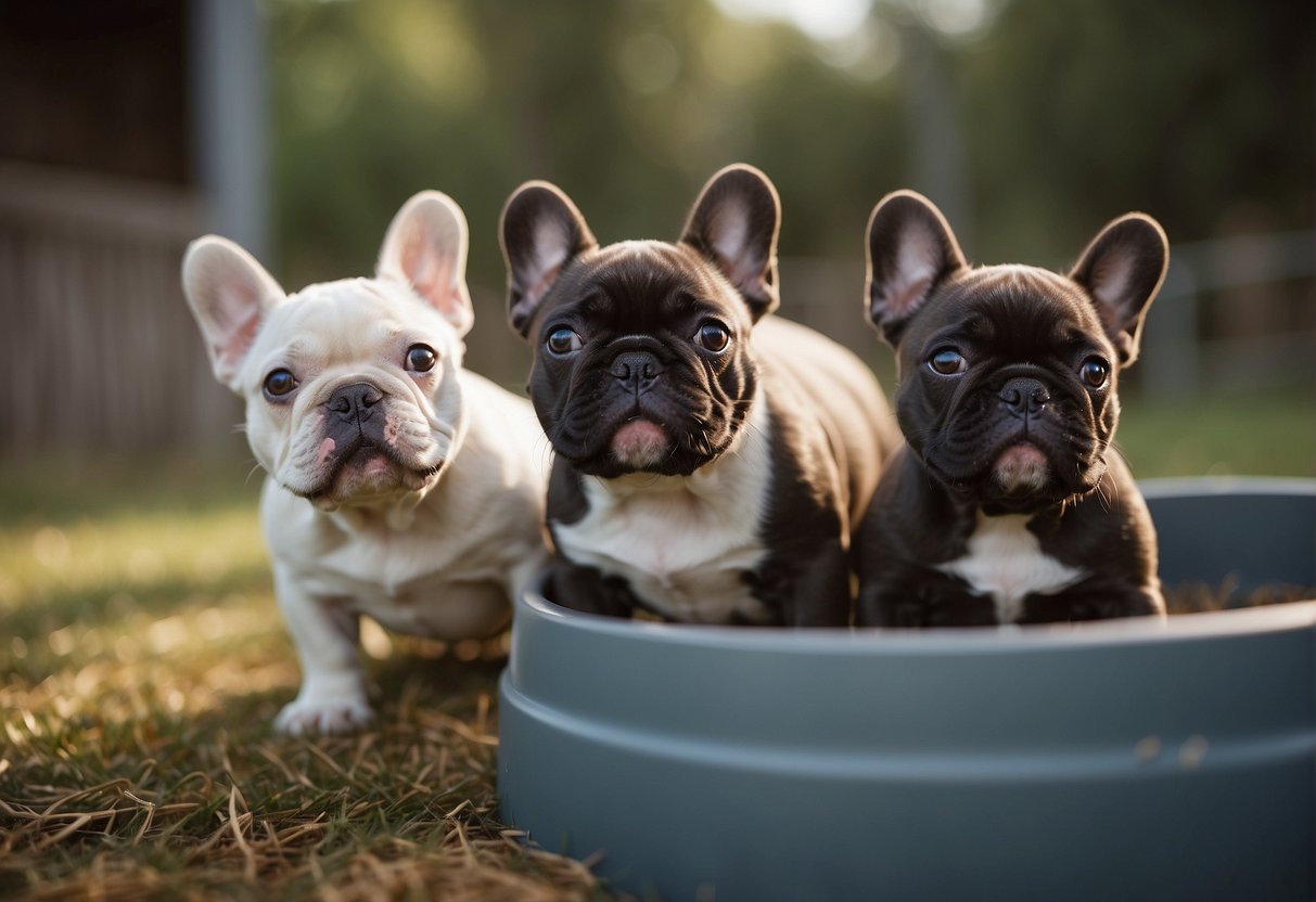 French bulldog puppies playfully interact with breeders in a cozy Pennsylvania kennel