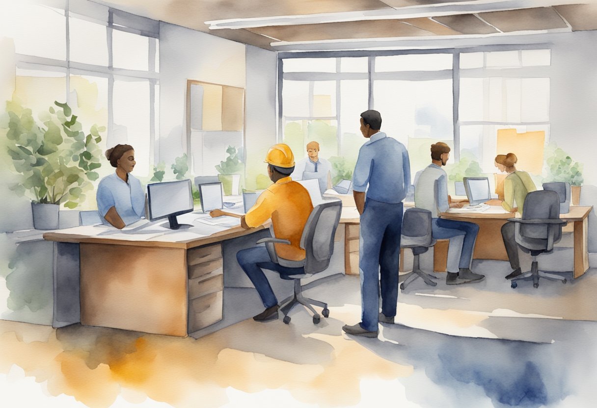 Workers in a collaborative office setting, showing empathy and understanding towards each other, leading to improved job satisfaction and productivity