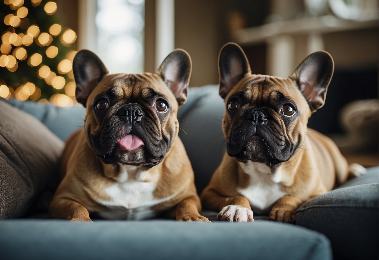A group of happy French bulldogs playfully interact with their new owners in a cozy Tennessee home, showcasing the love and support provided by After Adoption