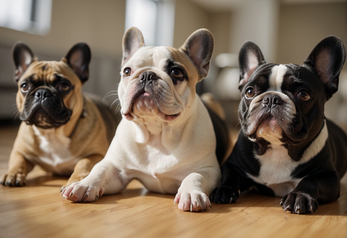 A group of French bulldogs play in a spacious, well-lit room at a top breeder's facility in Boston