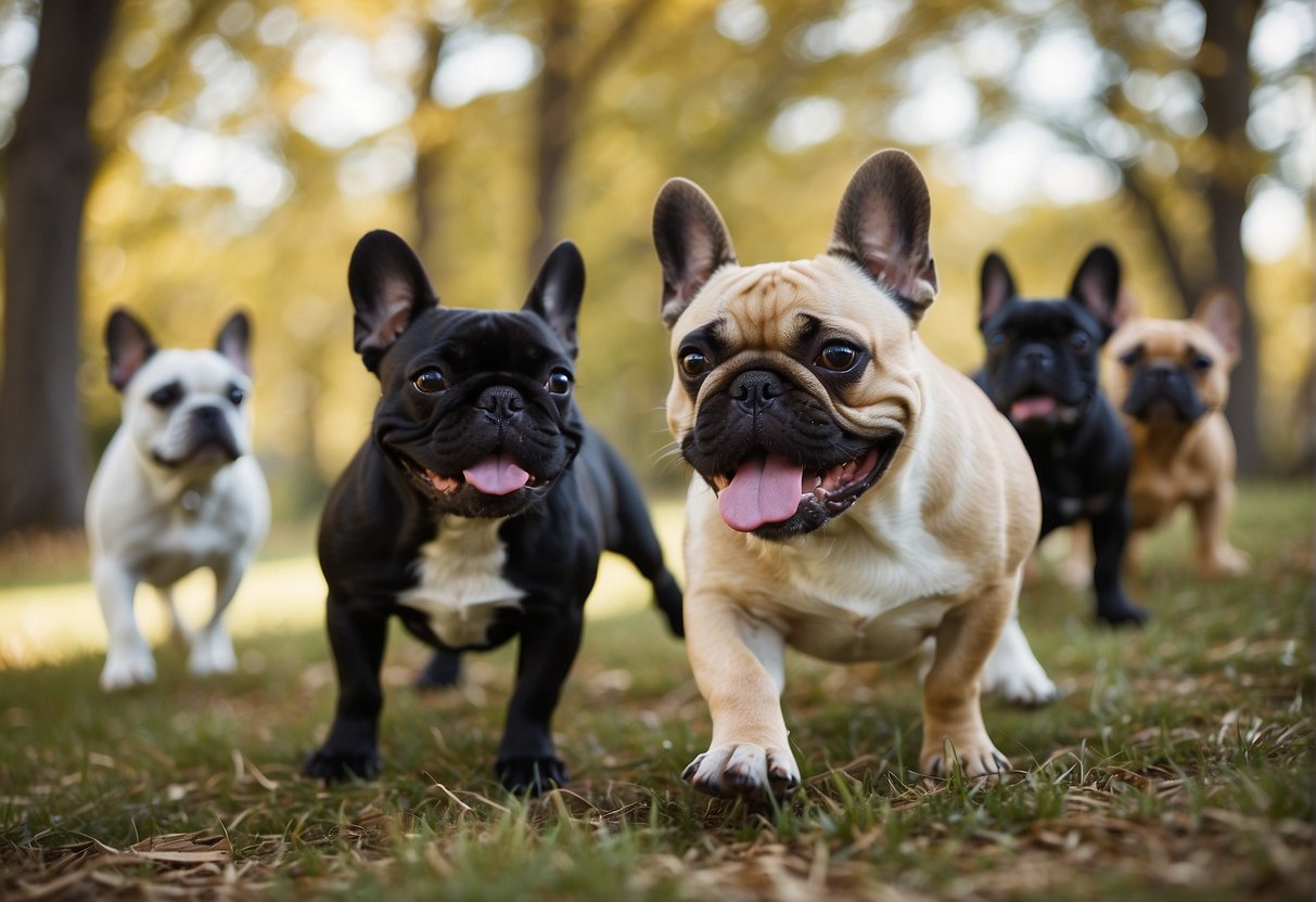 A group of French bulldogs playfully interact with their new owners in a spacious and well-maintained area, showcasing the strong bond between the pets and their loving families