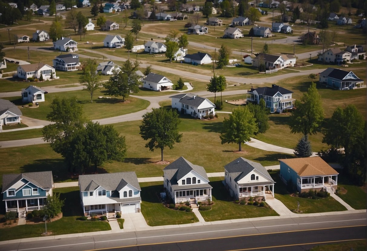 Aerial view of diverse tiny home communities across America