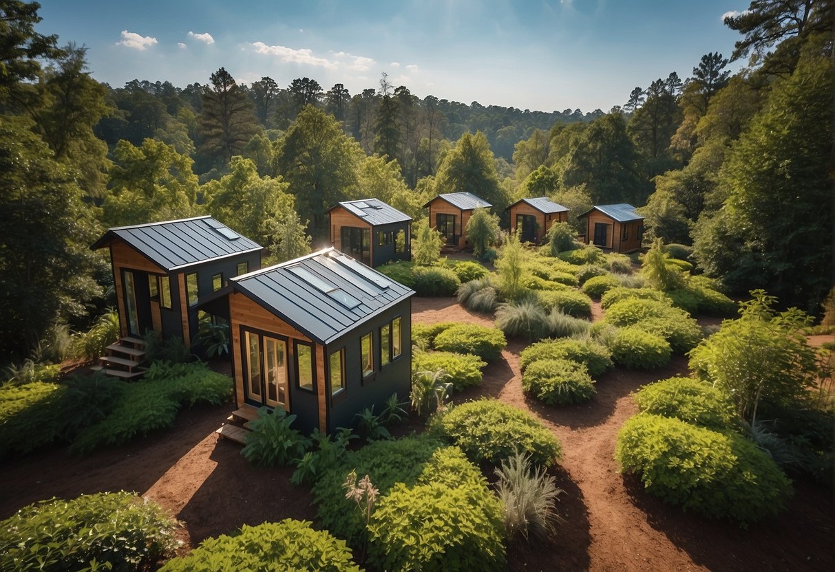 A cluster of tiny homes nestled among lush greenery in Atlanta, Georgia. Each home is built with precision and care, adhering to strict regulations and foundations