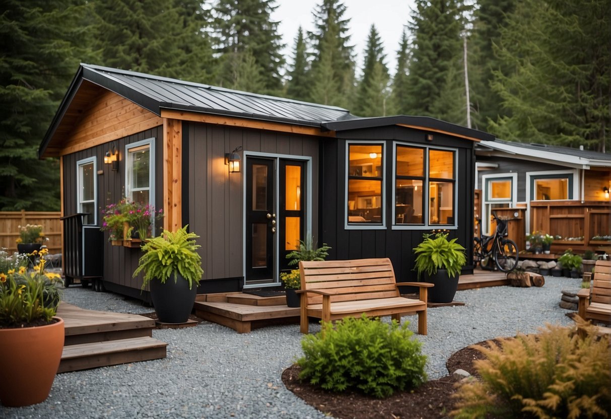 The tiny home community in BC offers amenities like communal gardens, outdoor seating areas, and shared recreational facilities. Services include waste management, maintenance, and community events