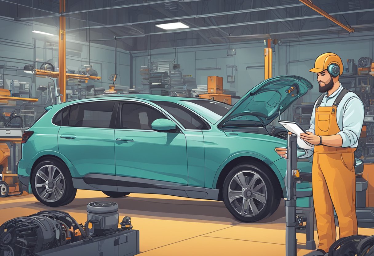  AI chatbots for auto repair shops A chatbot assists a mechanic with diagnostics and scheduling in a busy auto repair shop