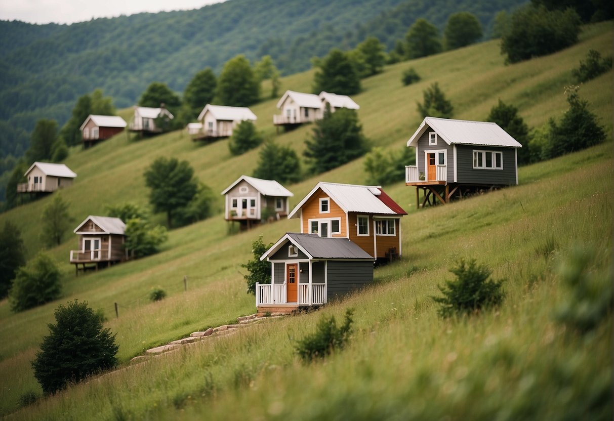 A cluster of tiny homes nestled among the rolling hills of East Tennessee, surrounded by lush greenery and a sense of community