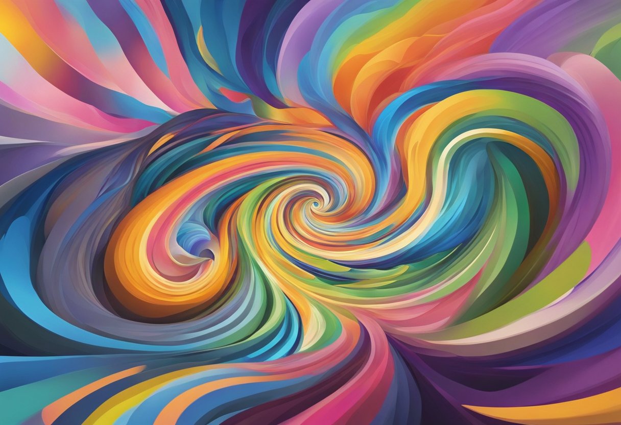 A swirling spiral of colors captivates the audience, as a mysterious figure commands attention with a soothing voice