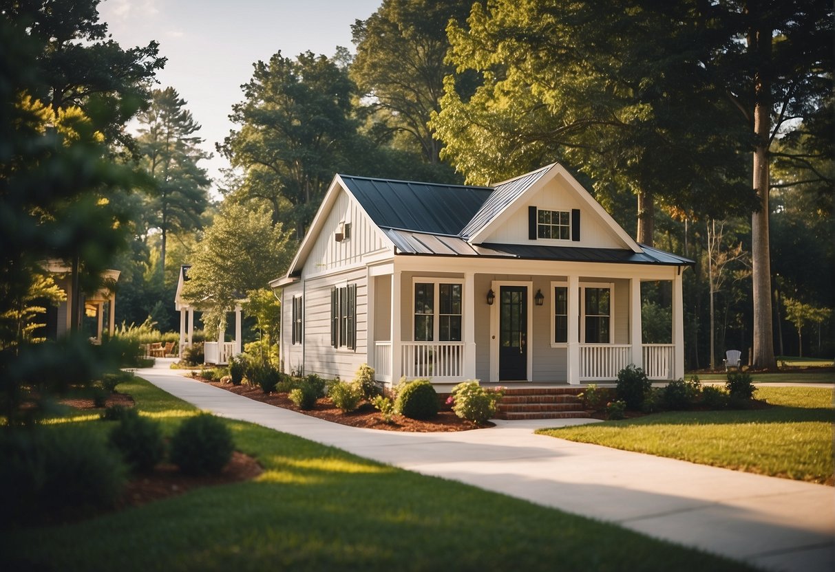 A bustling tiny home community in Greenville, SC with vibrant amenities and a lively lifestyle