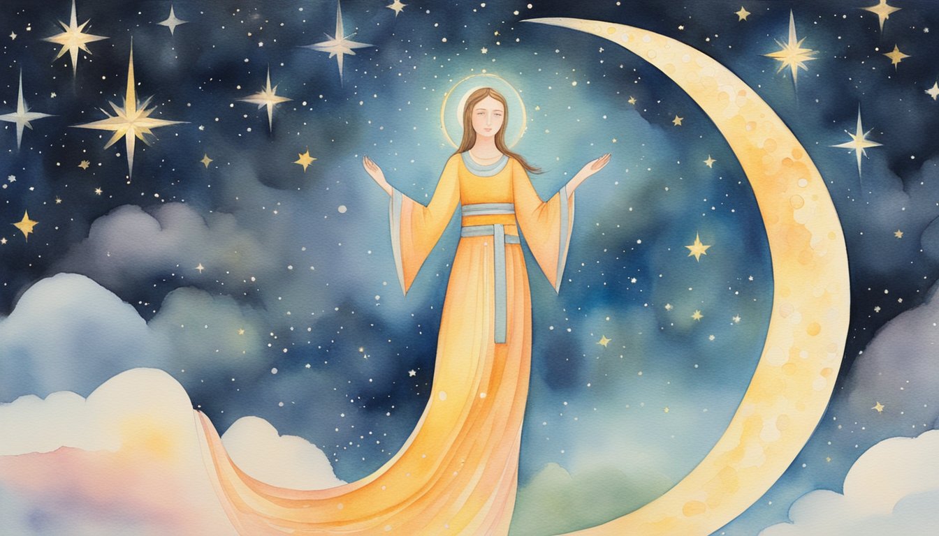A bright, celestial figure hovers above a serene landscape, surrounded by shimmering stars and the gentle glow of the moon.</p><p>The number 320 appears prominently, radiating a sense of divine guidance and cosmic energy