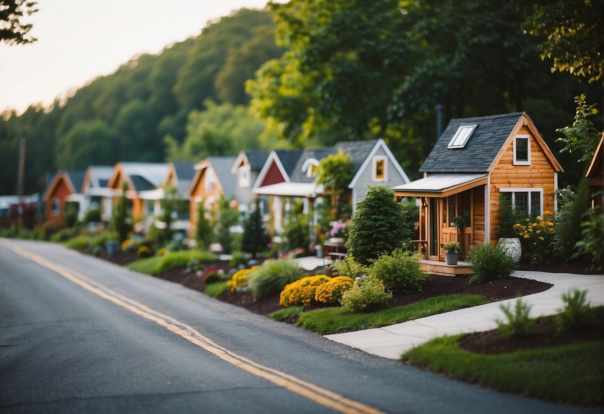 A cluster of cozy tiny homes nestled among vibrant greenery in a Lancaster, PA community