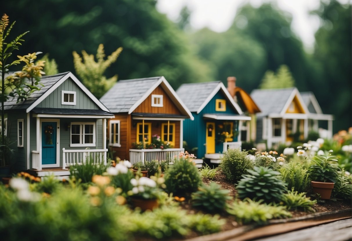 A cluster of tiny homes nestled among lush greenery in a serene Louisville, KY community