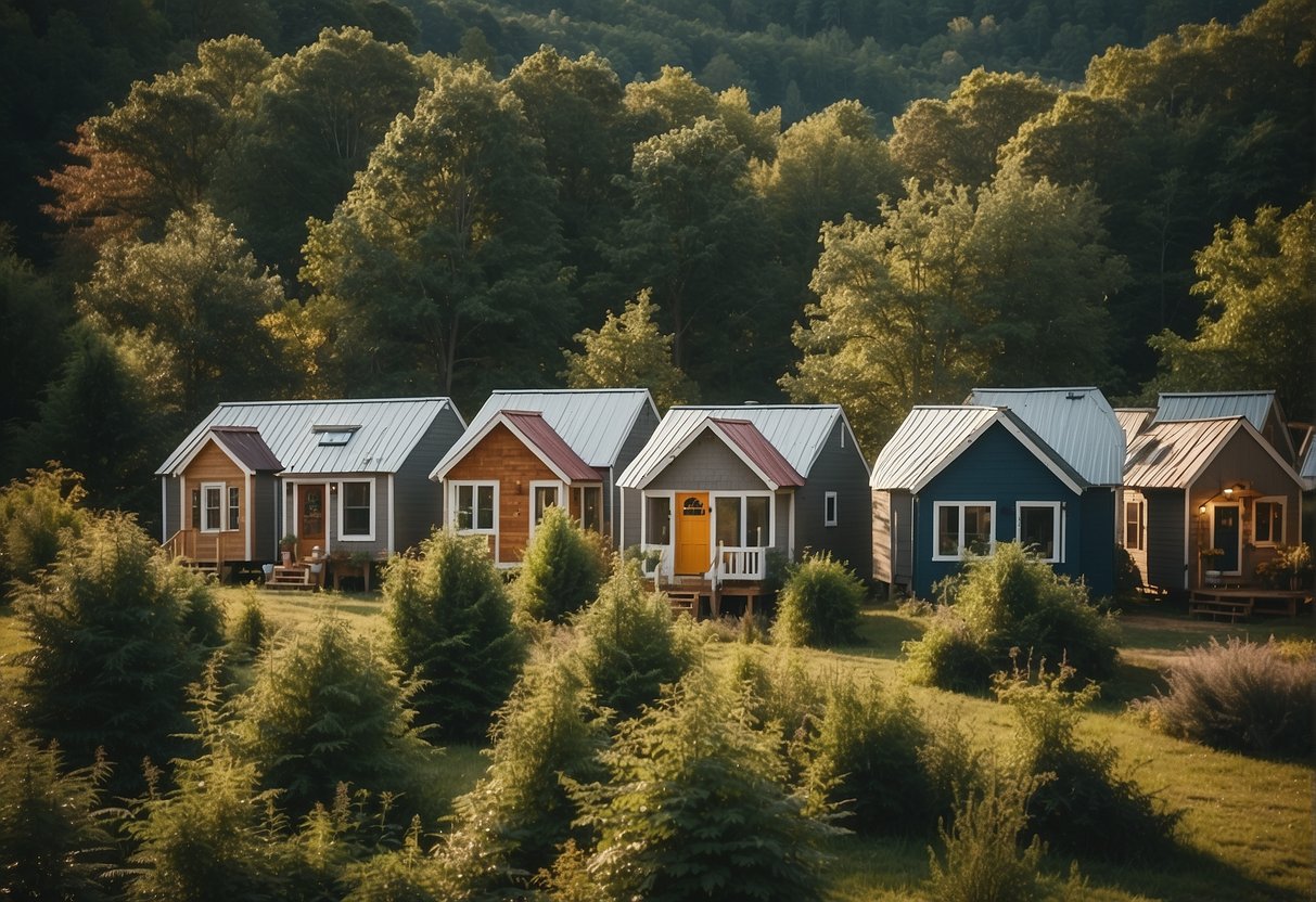 A cluster of tiny homes nestled among trees in a serene Maryland community