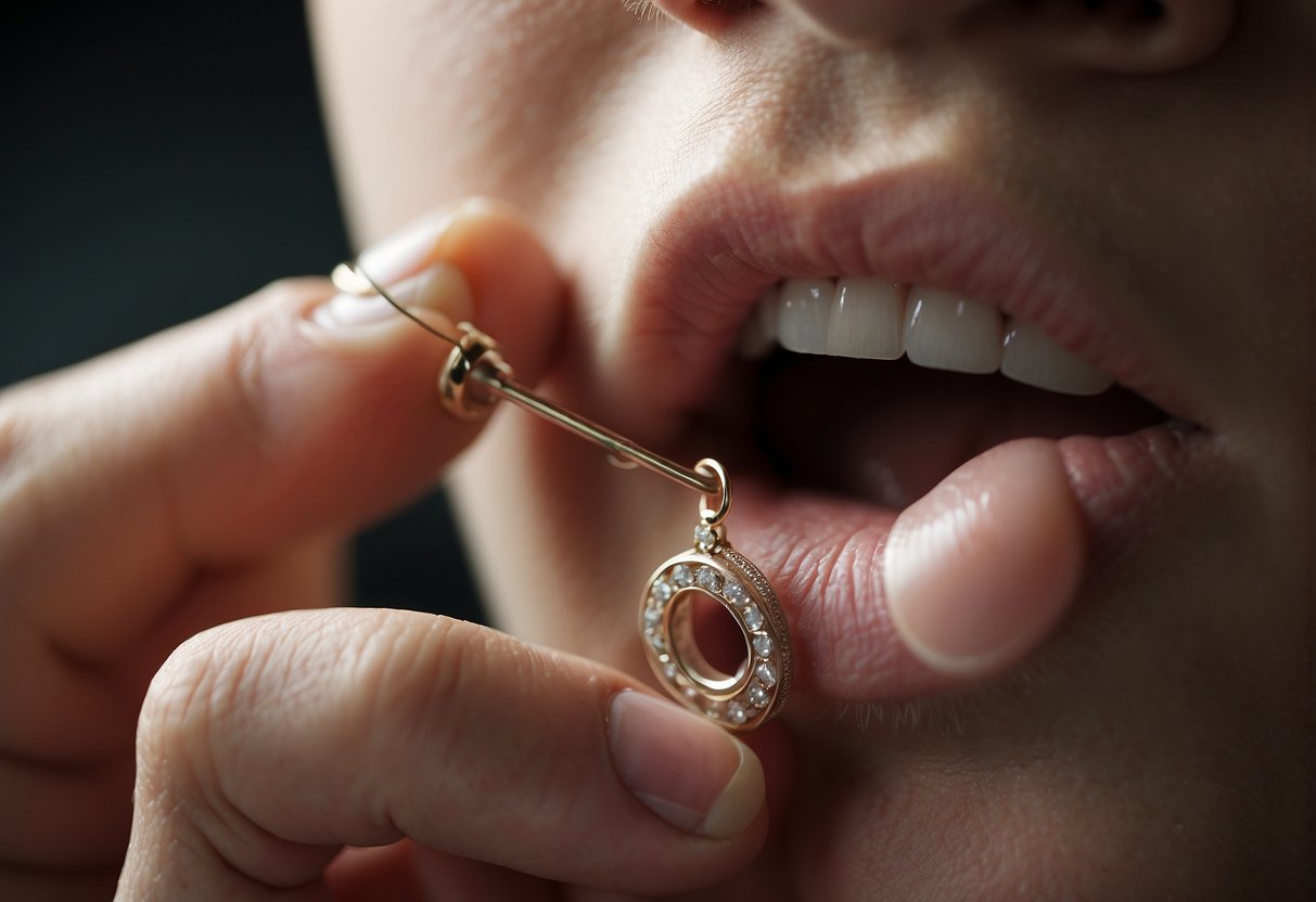 A nose ring being removed with ease, showing the process of taking it out