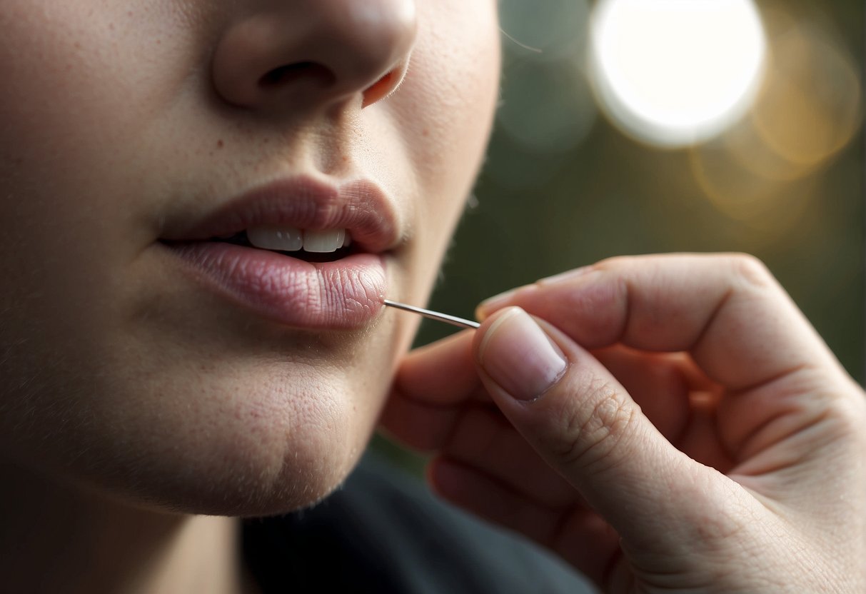 A nose ring being removed with ease, showing the simplicity of taking it out