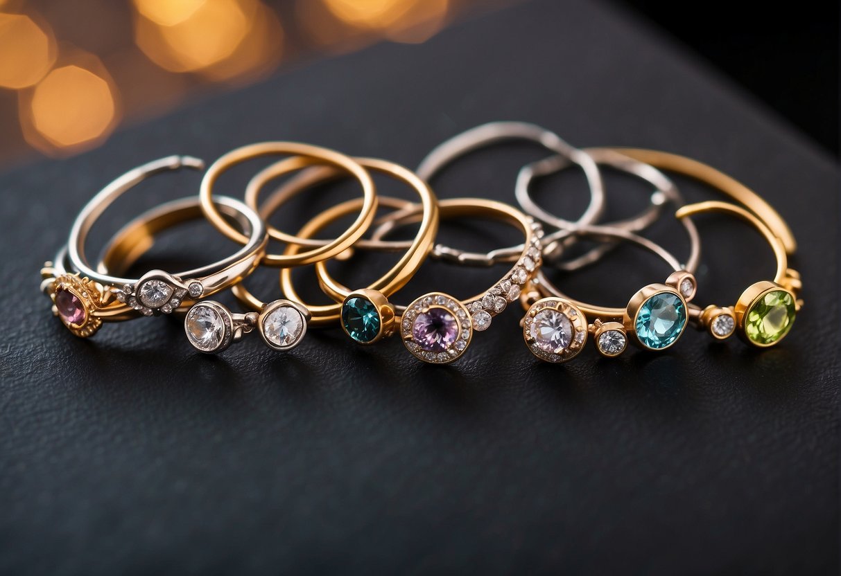 A display of various nose ring styles, arranged in a trendy and eye-catching manner