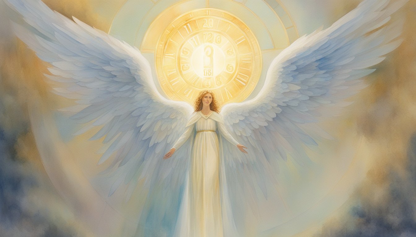 A glowing angelic figure hovers above a calendar with the numbers "1888" highlighted, surrounded by a halo of light