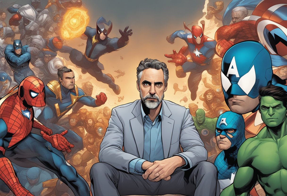 Jordan Peterson and Marvel Comics intersect in a dynamic clash of intellectual and superhero imagery