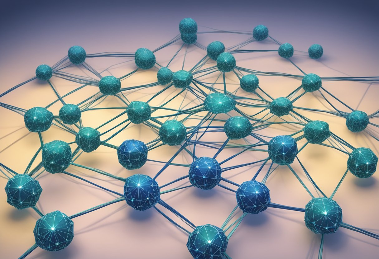 The Cardano Chang Hardfork is depicted with a network of interconnected nodes, symbolizing governance and community collaboration. The nodes are linked together, representing the decentralized nature of the Cardano blockchain