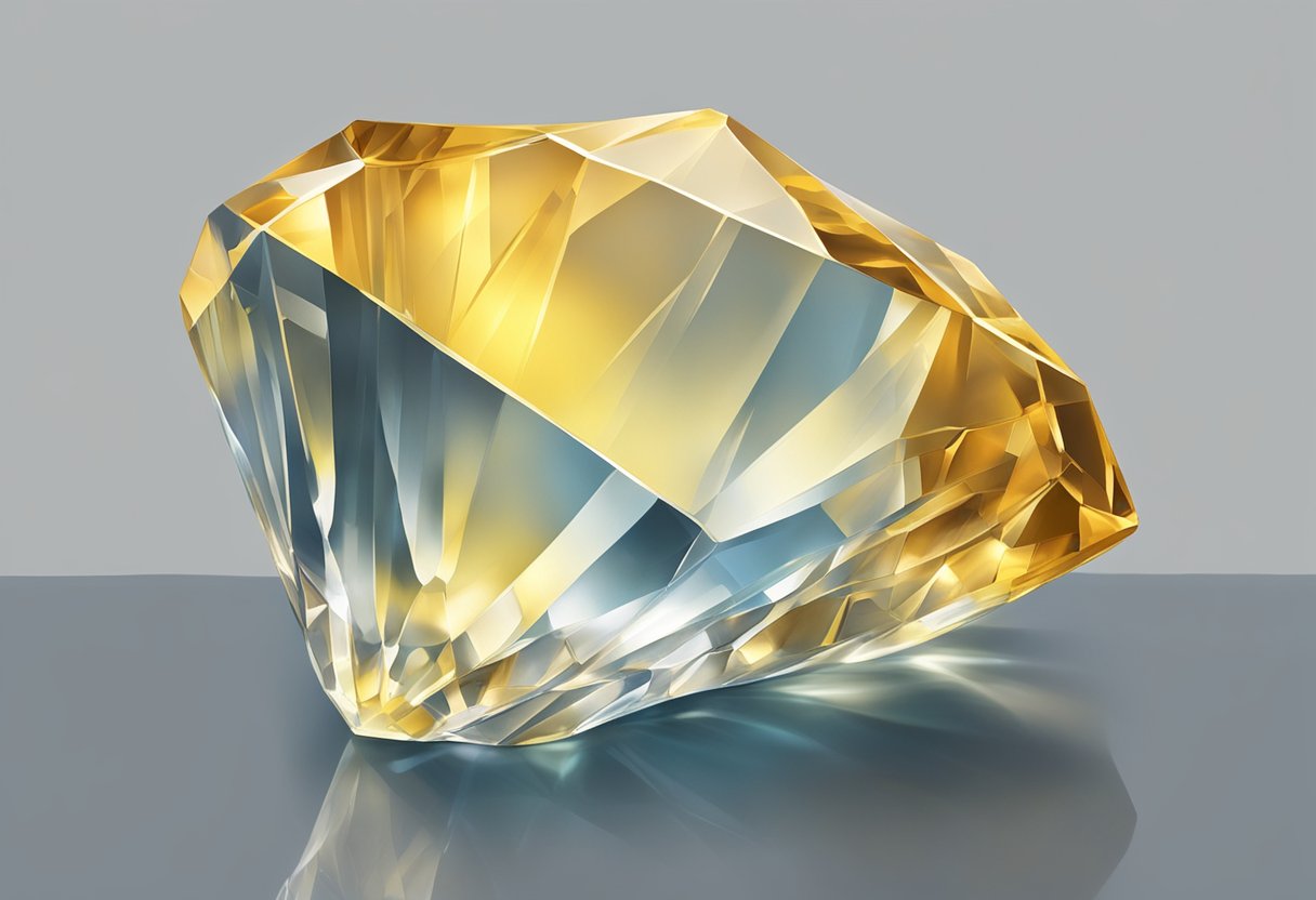 A citrine crystal exhibits its chemical properties, with a golden yellow color and a transparent, glassy appearance