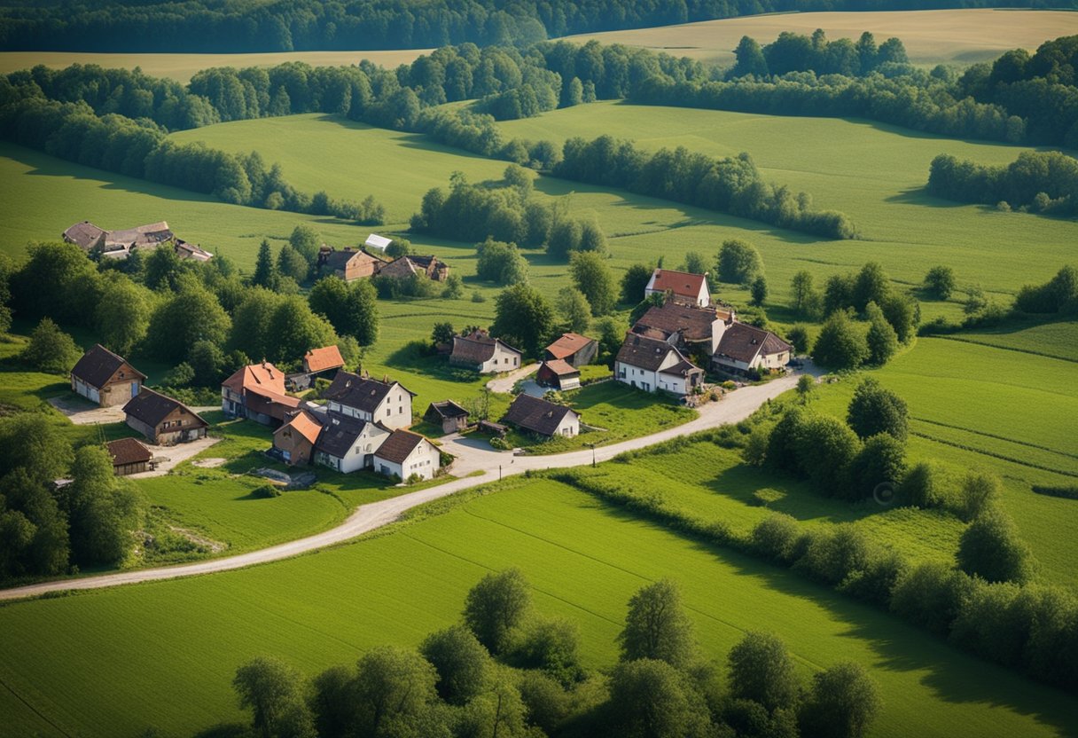 A rural Polish village with basic infrastructure and limited service accessibility