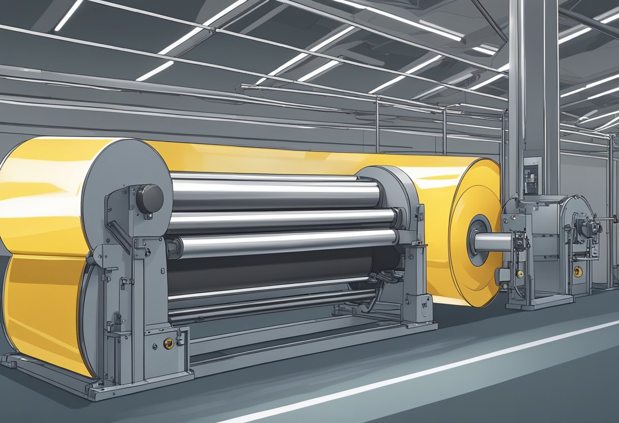 A roll of clear BOPP film unwinds from a machine, glimmering under the bright lights of the production facility. The film is being carefully inspected for any imperfections before being cut and packaged for shipment