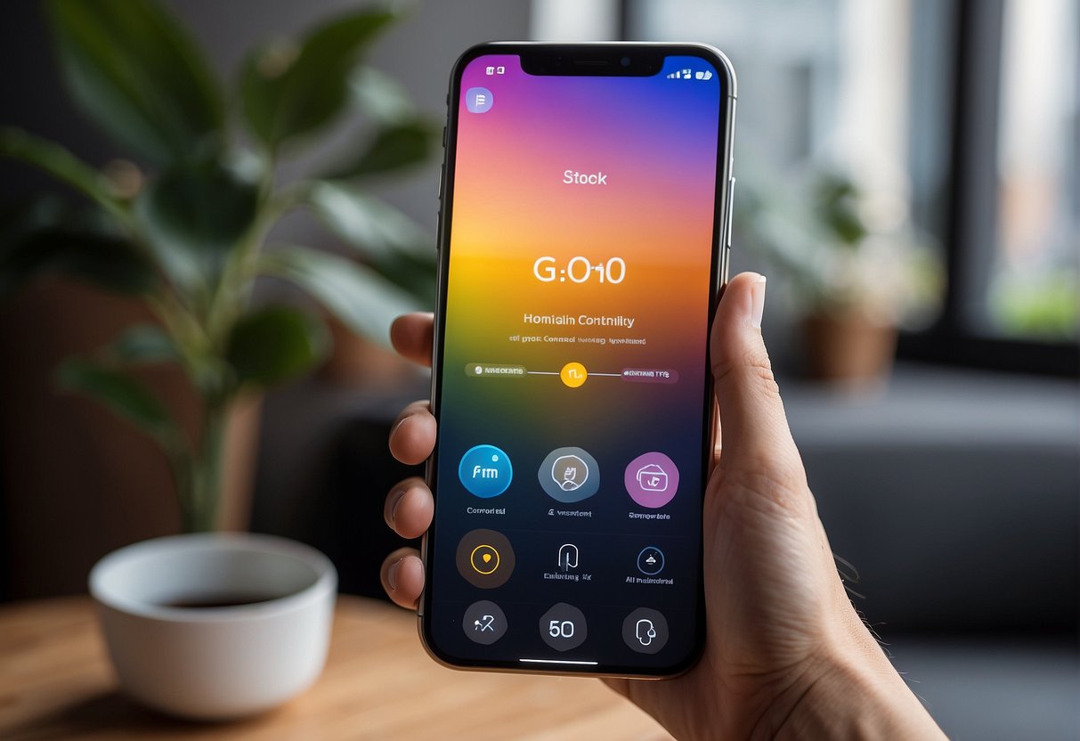 A hand adjusts Govee Home smart controls and customizations on a phone app