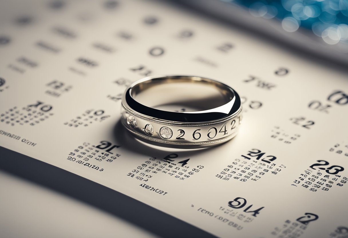 A wedding ring sits on a table next to a calendar showing the year 2024. A horoscope chart with Donald Trump's astrological sign is prominently displayed in the background
