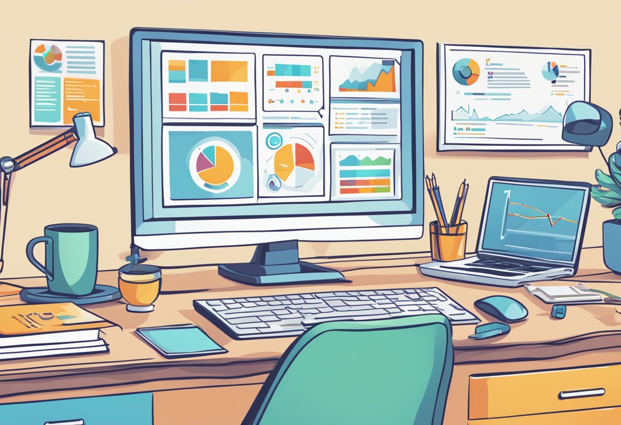 A computer screen displays advanced SEO analysis tools and metrics