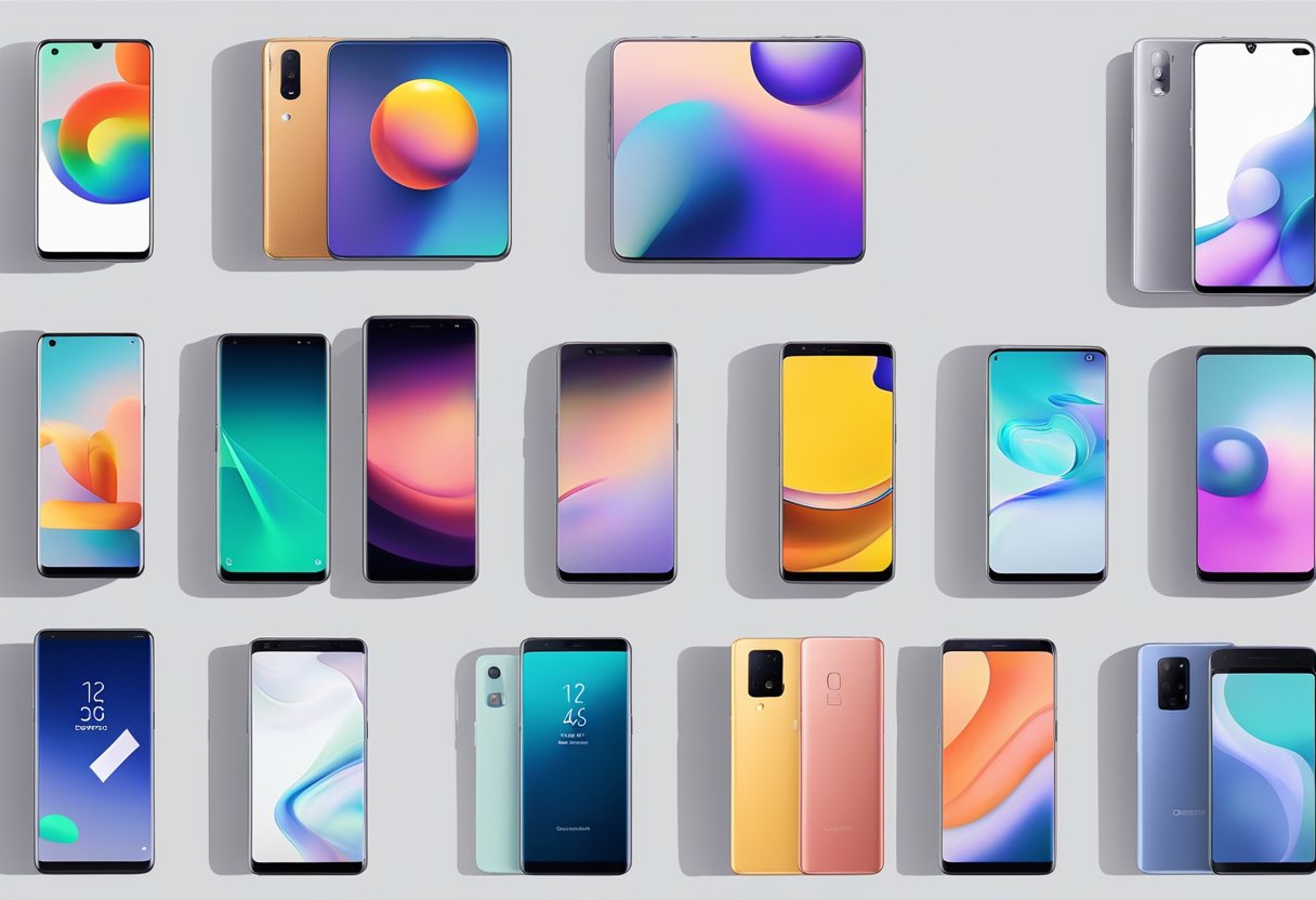 A lineup of sleek, modern smartphones from Samsung, Google, Apple, OnePlus, and Nothing, showcasing improved camera and video capabilities for 2024