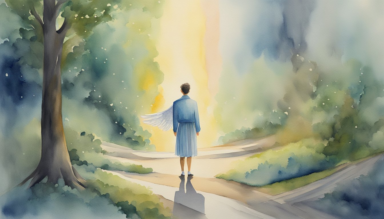 A figure stands at a crossroads, with one path leading to personal relationships and the other to professional life.</p><p>A glowing 704 angel number hovers above, symbolizing the influence on both areas