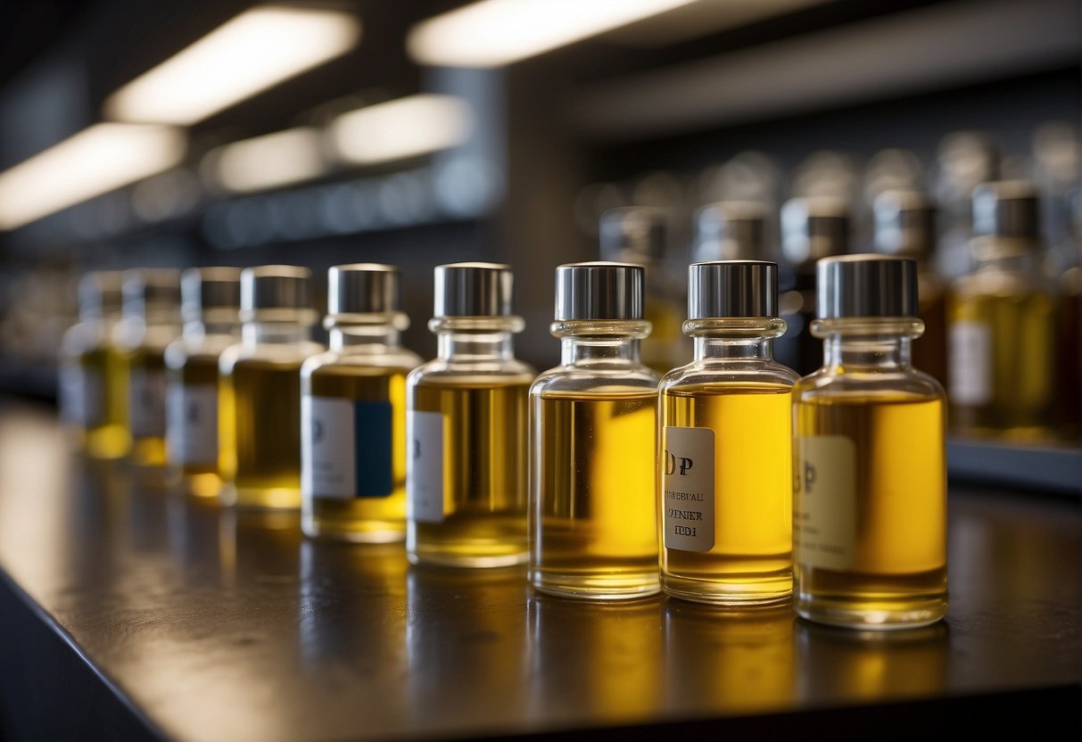 A variety of oils sit on a shelf, each labeled with its skin benefits. A question mark hovers over the scene, symbolizing uncertainty