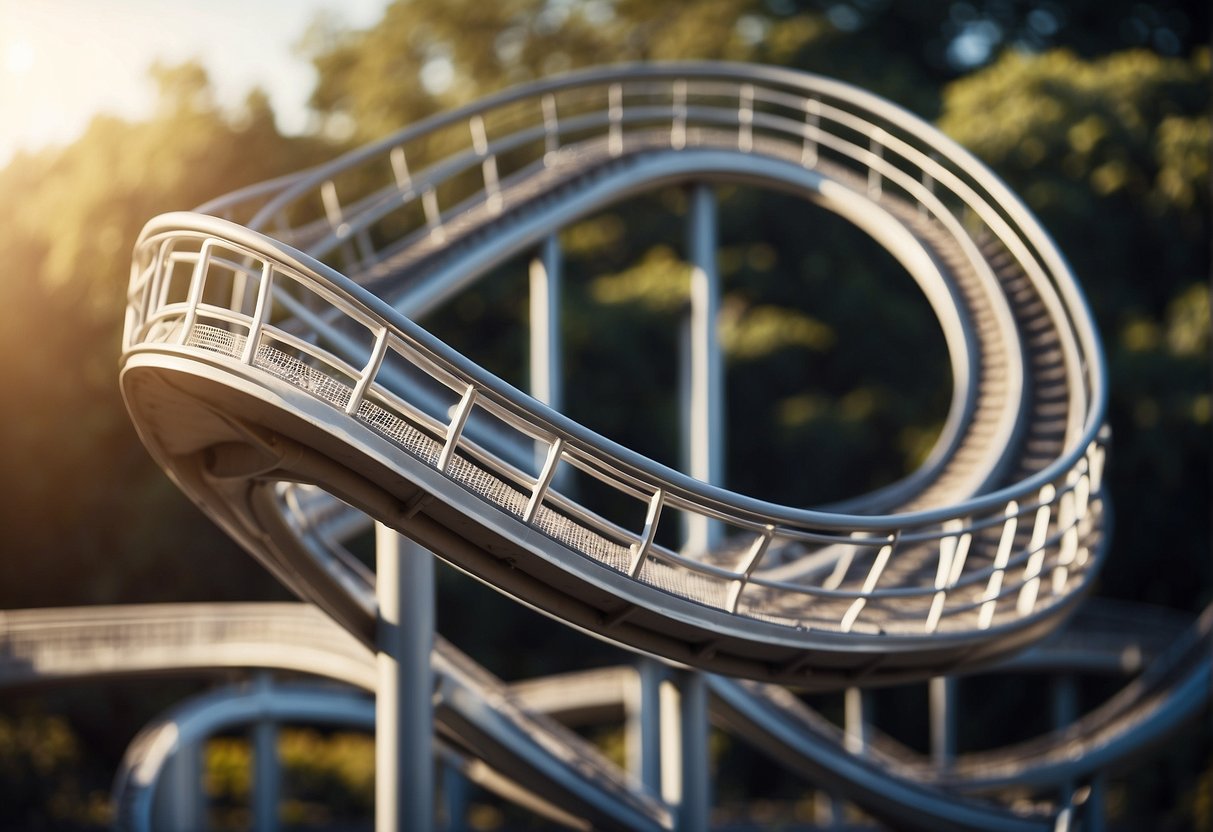 A roller coaster track curves downward, then upward, showing concavity changes. The track's shape reflects the function's concavity