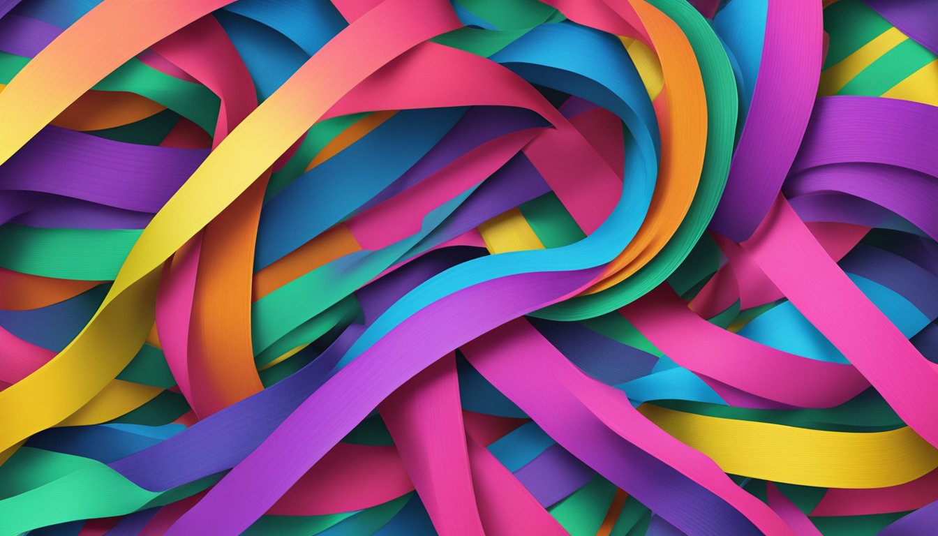 A roll of colorful cloth tape unravels, creating a vibrant and dynamic pattern