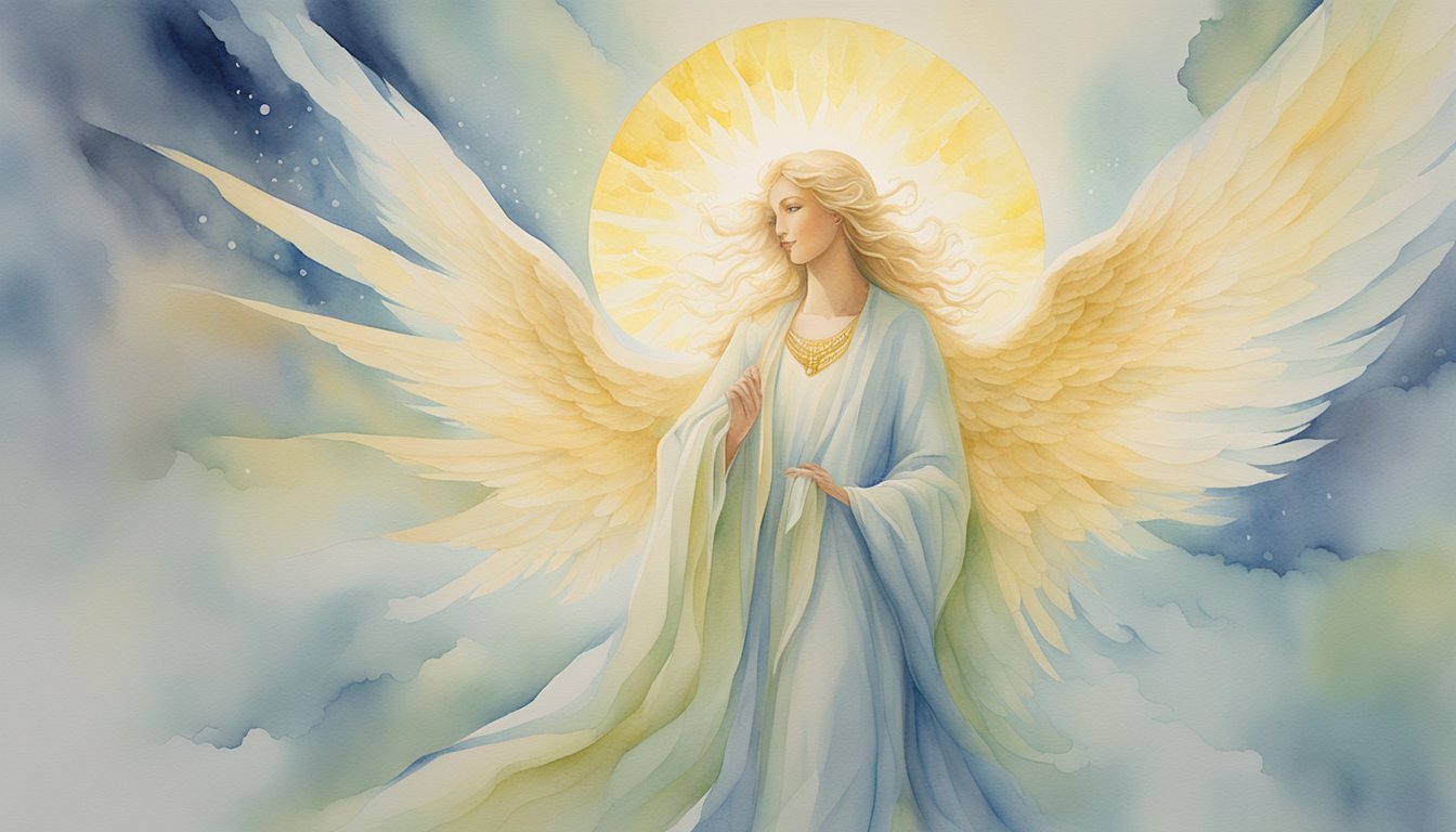 A glowing angelic figure hovers above the numbers "458," radiating a sense of guidance and wisdom