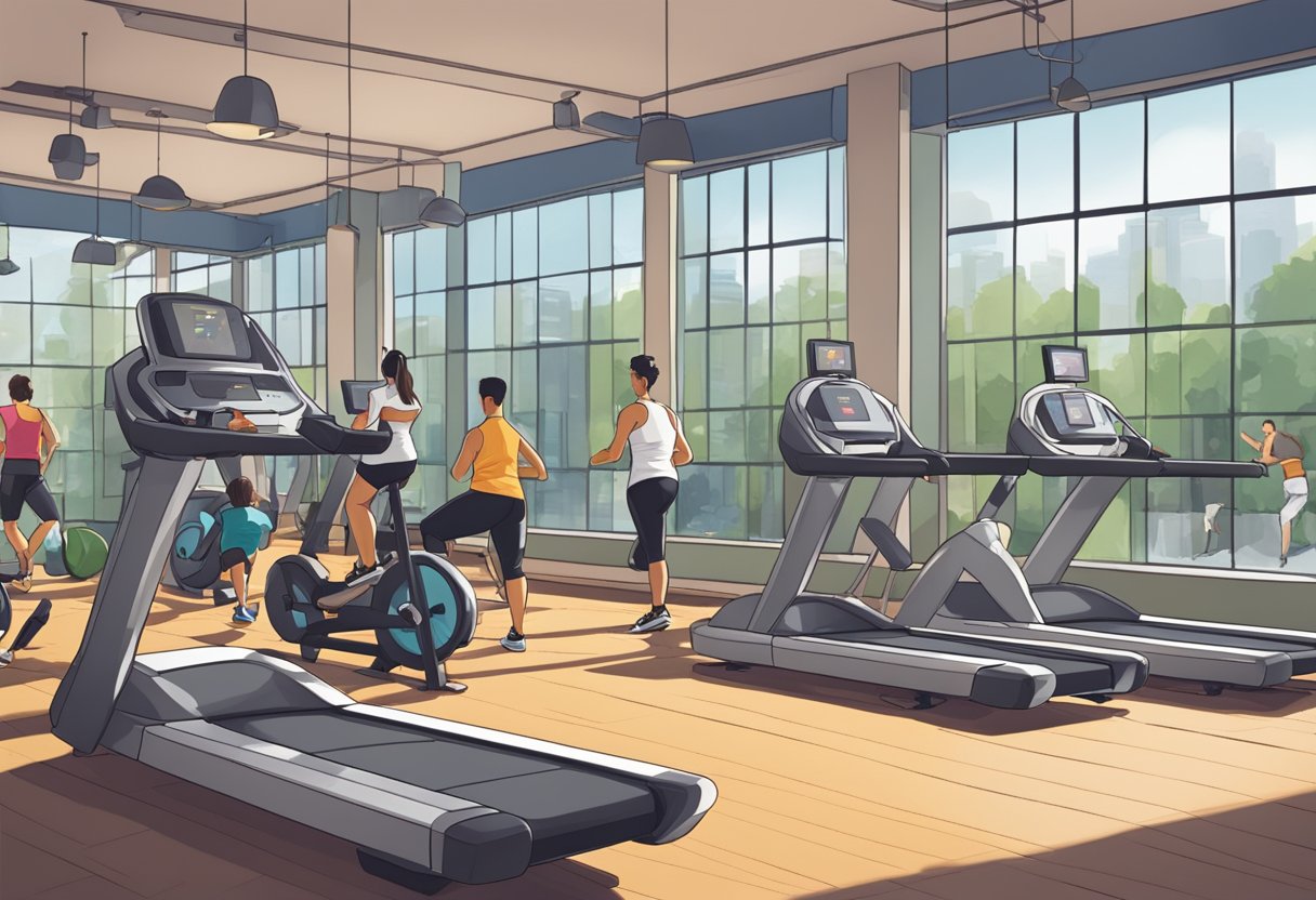 People enjoying gym amenities in Seattle, with access to fitness classes, equipment, and social events