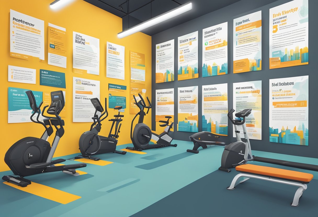 A wall covered in positive testimonials and reviews for top fitness centers in Seattle. Bright, energetic colors and bold typography catch the eye