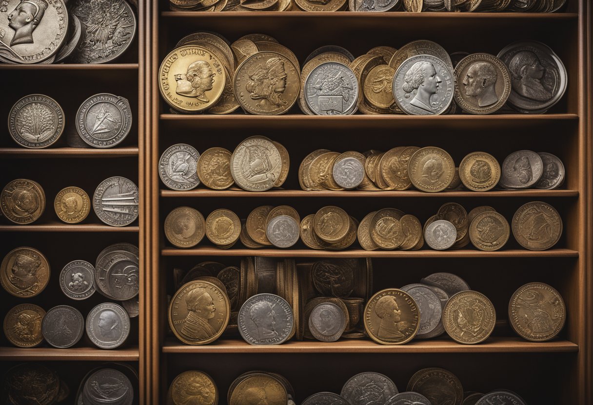 Various objects, such as old coins, ornate ornaments, and oversized puzzles, are neatly arranged on shelves and in display cases, creating a visually appealing collection of curated hobbies starting with the letter "o."