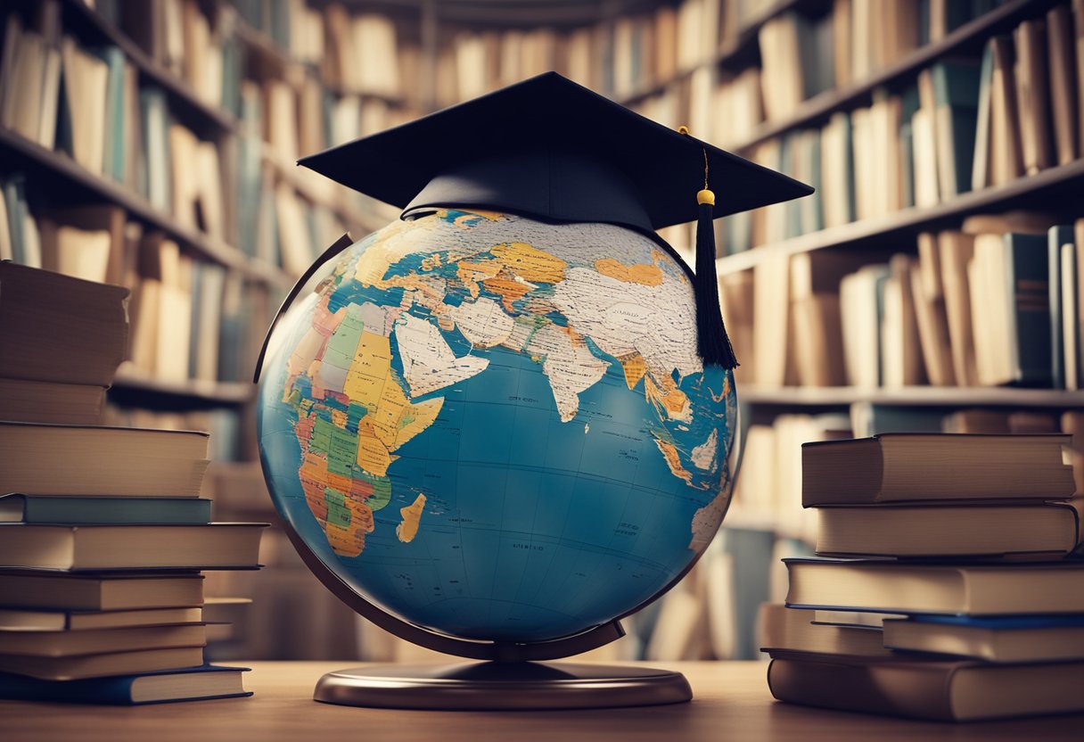 International students receive undergraduate scholarships, symbolized by a globe surrounded by books and a graduation cap